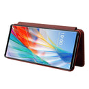 For LG Wing 5G Carbon Fiber Texture Magnetic Horizontal Flip TPU + PC + PU Leather Case with Card Slot(Brown)