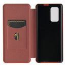 For LG Wing 5G Carbon Fiber Texture Magnetic Horizontal Flip TPU + PC + PU Leather Case with Card Slot(Brown)