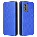 For LG Wing 5G Carbon Fiber Texture Magnetic Horizontal Flip TPU + PC + PU Leather Case with Card Slot(Blue)