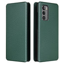 For LG Wing 5G Carbon Fiber Texture Magnetic Horizontal Flip TPU + PC + PU Leather Case with Card Slot(Green)