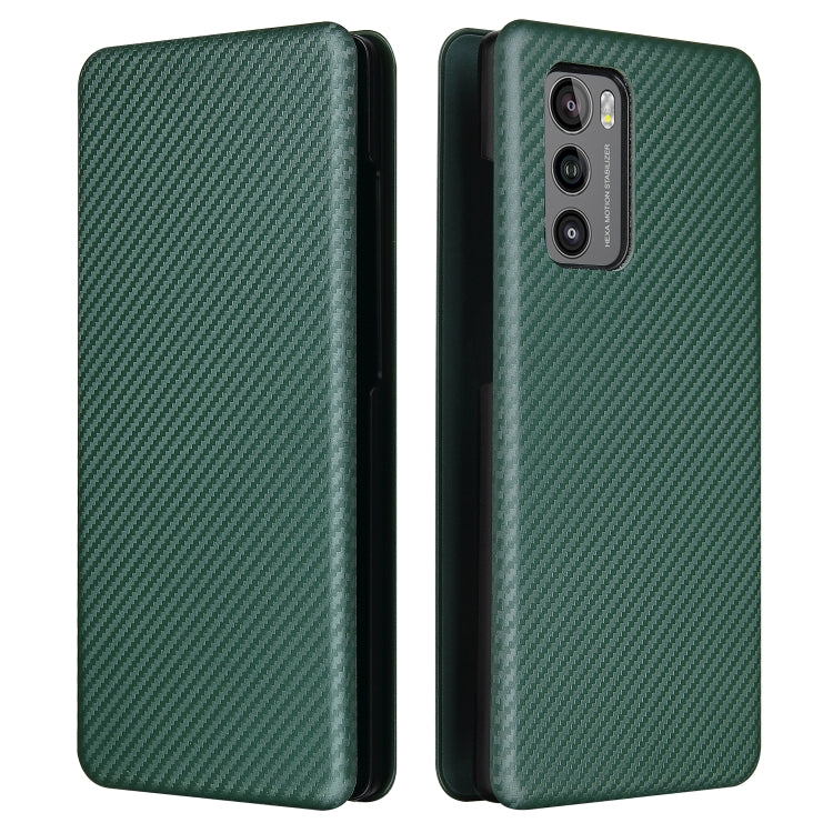 For LG Wing 5G Carbon Fiber Texture Magnetic Horizontal Flip TPU + PC + PU Leather Case with Card Slot(Green)