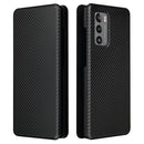 For LG Wing 5G Carbon Fiber Texture Magnetic Horizontal Flip TPU + PC + PU Leather Case with Card Slot(Black)