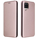 For Samsung Galaxy A12 / M12 / F12 Carbon Fiber Texture Horizontal Flip TPU + PC + PU Leather Case with Card Slot(Pink)