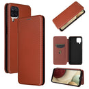 For Samsung Galaxy A12 / M12 / F12 Carbon Fiber Texture Horizontal Flip TPU + PC + PU Leather Case with Card Slot(Brown)
