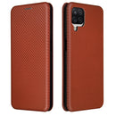 For Samsung Galaxy A12 / M12 / F12 Carbon Fiber Texture Horizontal Flip TPU + PC + PU Leather Case with Card Slot(Brown)