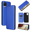 For Samsung Galaxy A12 / M12 / F12 Carbon Fiber Texture Horizontal Flip TPU + PC + PU Leather Case with Card Slot(Blue)