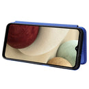 For Samsung Galaxy A12 / M12 / F12 Carbon Fiber Texture Horizontal Flip TPU + PC + PU Leather Case with Card Slot(Blue)