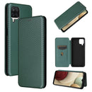 For Samsung Galaxy A12 / M12 / F12 Carbon Fiber Texture Horizontal Flip TPU + PC + PU Leather Case with Card Slot(Green)