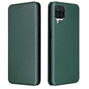 For Samsung Galaxy A12 / M12 / F12 Carbon Fiber Texture Horizontal Flip TPU + PC + PU Leather Case with Card Slot(Green)