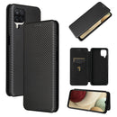 For Samsung Galaxy A12 / M12 / F12 Carbon Fiber Texture Magnetic Horizontal Flip TPU + PC + PU Leather Case with Card Slot(Black)