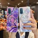 For Samsung Galaxy A51 Splicing Marble Pattern Gilding TPU Protective Case with Foldable Holder(Purple)