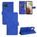 For Samsung Galaxy A12 / M12 / F12 Solid Color Skin Feel Magnetic Buckle Horizontal Flip Calf Texture PU Leather Case with Holder & Card Slots & Wallet(Blue)