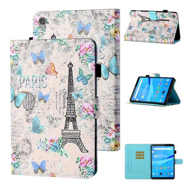 For Lenovo Tab M10 HD 2nd Gen TB-X306X Colored Drawing Stitching Horizontal Flip Leather Case TPU Bottom Case with Holder & Card Slots & Anti-skid Strip & Pen Slot & Sleep / Wake-up(Tower Pansy)