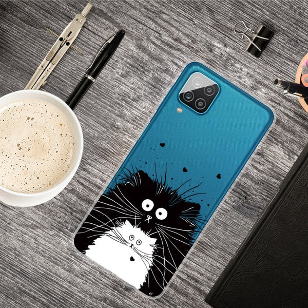 For Samsung Galaxy A12 Colored Drawing Clear TPU Protective Cases(Black And White Rat)