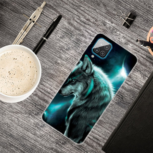 For Samsung Galaxy A12 Shockproof Painted Transparent TPU Protective Case(Moonlight Wolf)