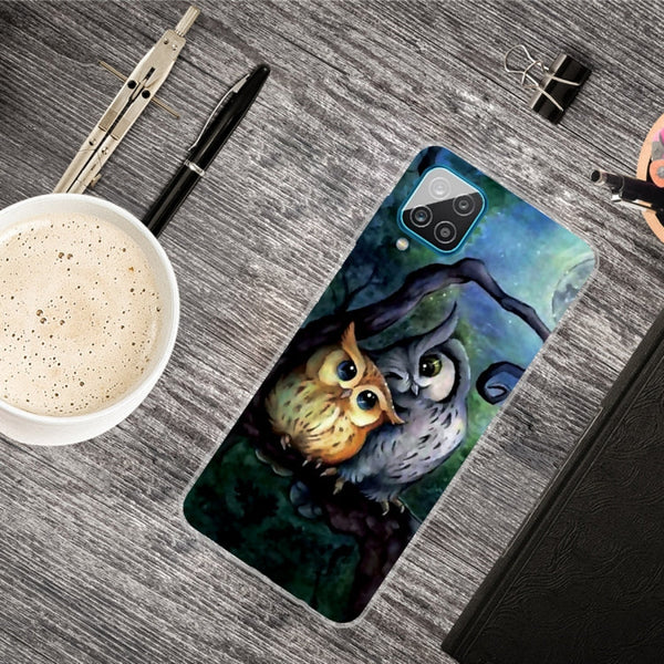 For Samsung Galaxy A12 Shockproof Painted Transparent TPU Protective Case(Owl)