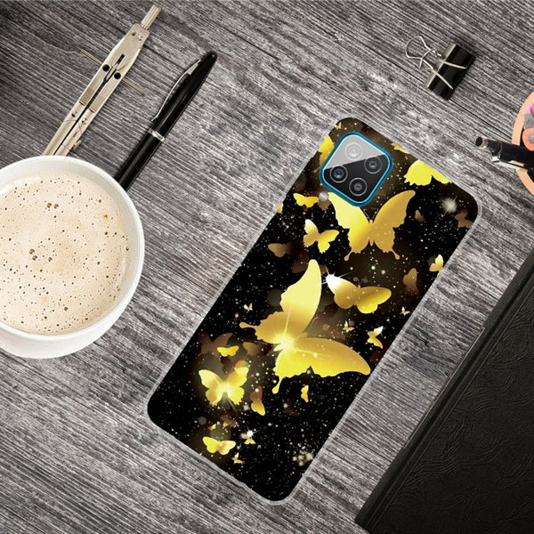 For Samsung Galaxy A12 Shockproof Painted Transparent TPU Protective Case(Dorking Butterfly)