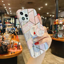 Splicing Marble Pattern Gilding TPU Protective Case with Foldable Holder For iPhone 11(Pink Grey)