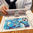 Splicing Marble Pattern Gilding TPU Protective Case with Foldable Holder For iPhone 11(Pink Grey)