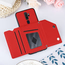 For OPPO A9 2020 Skin Feel PU + TPU + PC Back Cover Shockproof Case with Card Slots & Holder & Photo Frame(Red)