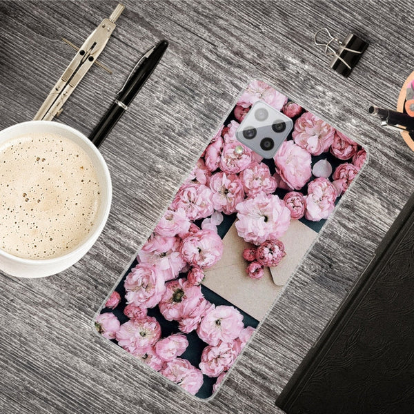 For Samsung Galaxy A42 5G Shockproof Painted Transparent TPU Protective Case(Envelope Rose)