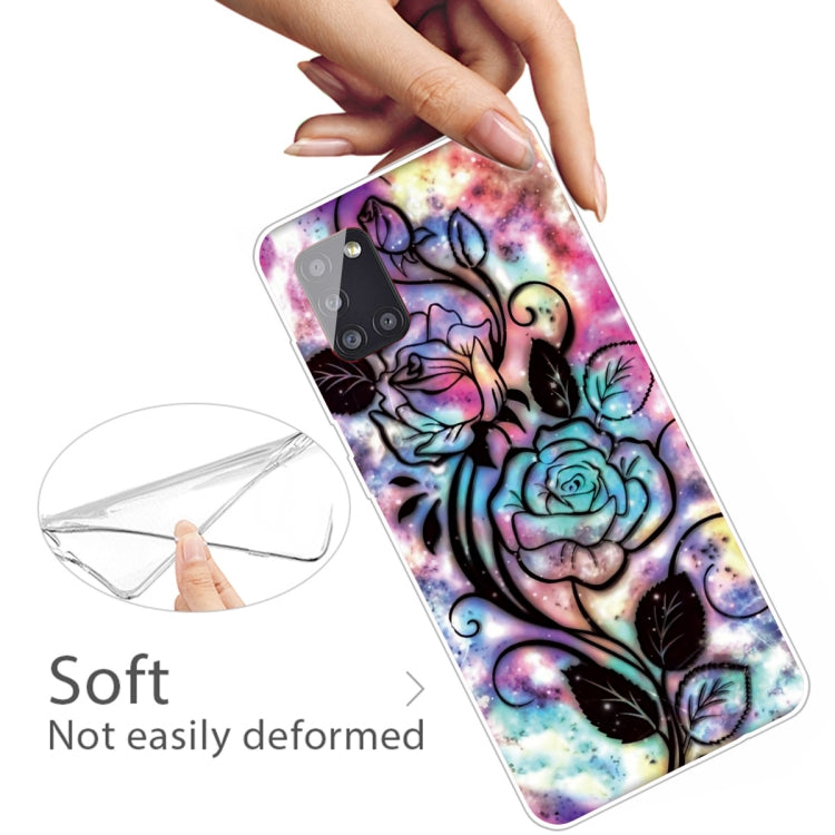 For Samsung Galaxy A51 Shockproof Painted Transparent TPU Protective Case(Starry Rose)