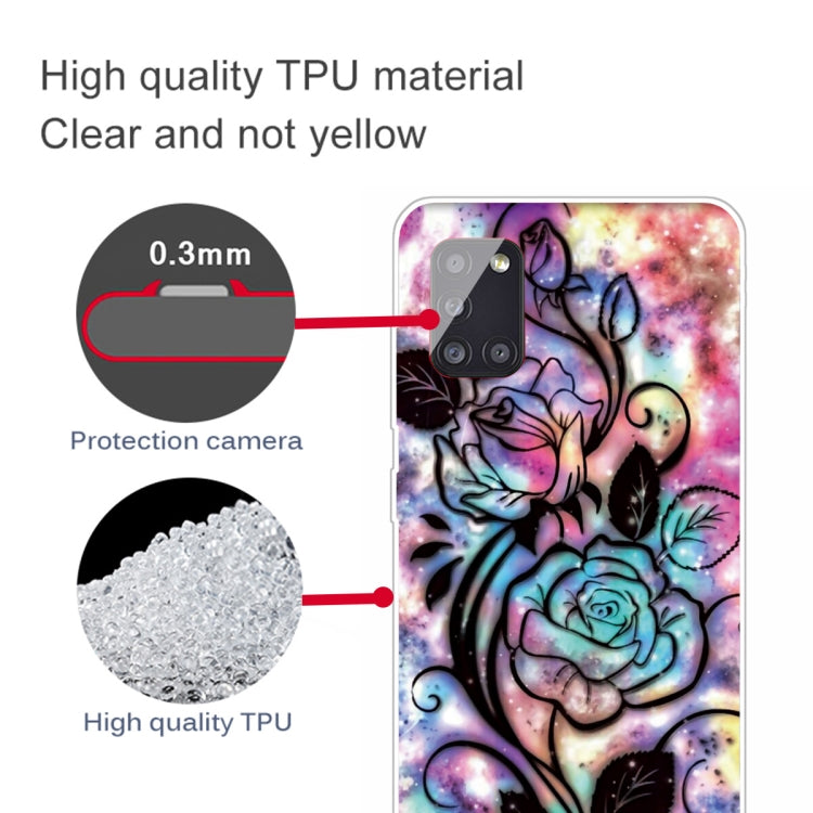 For Samsung Galaxy A51 Shockproof Painted Transparent TPU Protective Case(Starry Rose)