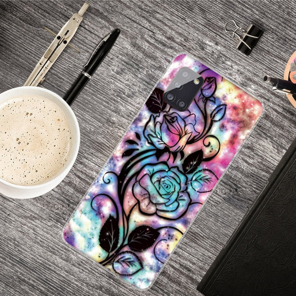 For Samsung Galaxy A51 Shockproof Painted Transparent TPU Protective Case(Starry Rose)