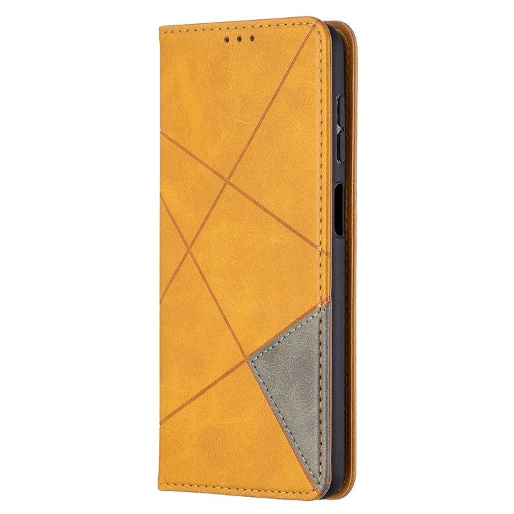 For Samsung Galaxy A12 Prismatic Invisible Magnetic Horizontal Flip Leather Case with Holder & Card Slots & Photo Frame(Yellow)