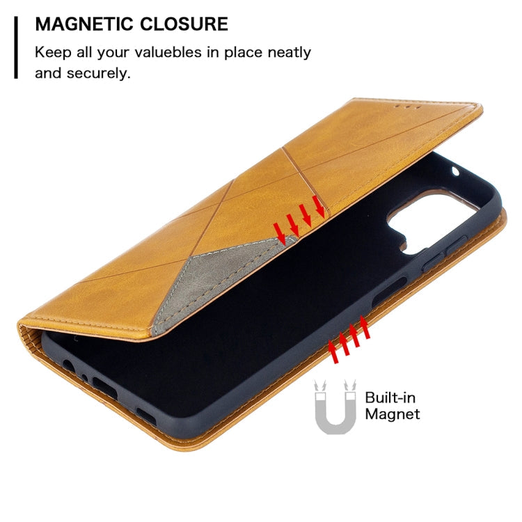 For Samsung Galaxy A12 Prismatic Invisible Magnetic Horizontal Flip Leather Case with Holder & Card Slots & Photo Frame(Yellow)