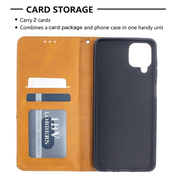 For Samsung Galaxy A12 Prismatic Invisible Magnetic Horizontal Flip Leather Case with Holder & Card Slots & Photo Frame(Yellow)