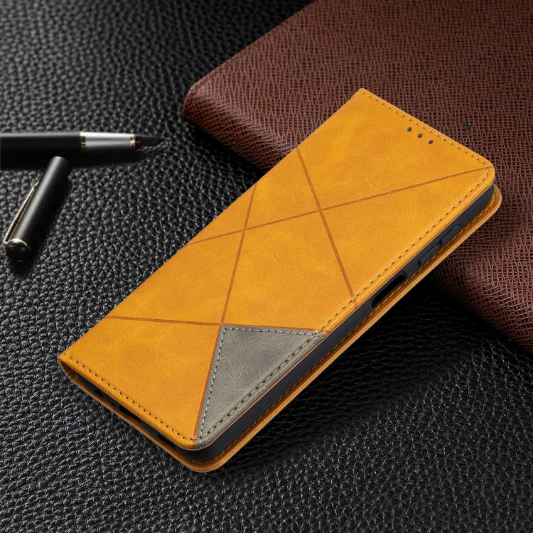 For Samsung Galaxy A12 Prismatic Invisible Magnetic Horizontal Flip Leather Case with Holder & Card Slots & Photo Frame(Yellow)