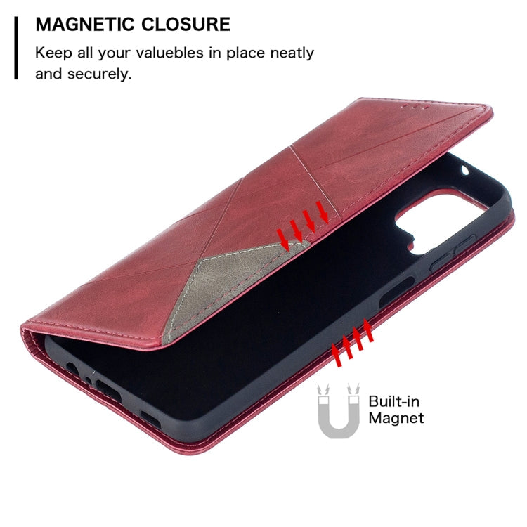 For Samsung Galaxy A12 Prismatic Invisible Magnetic Horizontal Flip Leather Case with Holder & Card Slots & Photo Frame(Red)