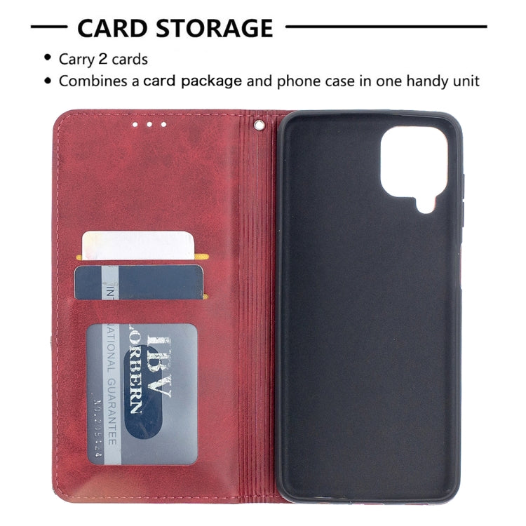 For Samsung Galaxy A12 Prismatic Invisible Magnetic Horizontal Flip Leather Case with Holder & Card Slots & Photo Frame(Red)