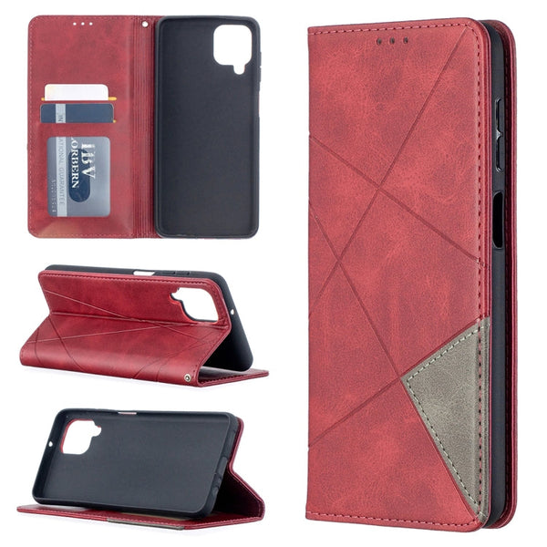 For Samsung Galaxy A12 Prismatic Invisible Magnetic Horizontal Flip Leather Case with Holder & Card Slots & Photo Frame(Red)