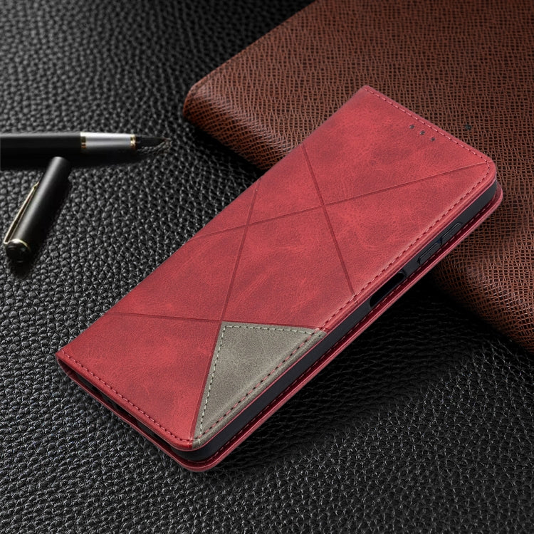For Samsung Galaxy A12 Prismatic Invisible Magnetic Horizontal Flip Leather Case with Holder & Card Slots & Photo Frame(Red)