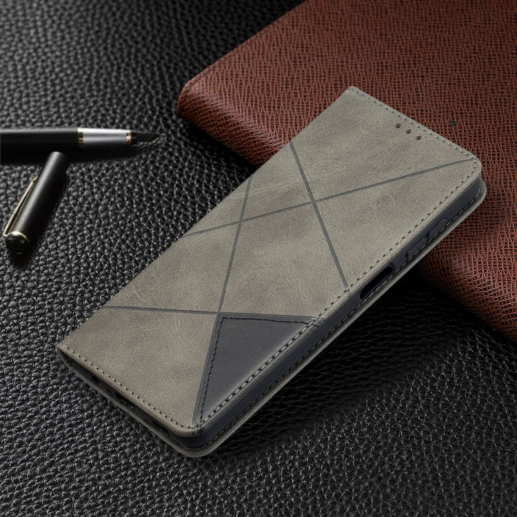 For Samsung Galaxy A12 Prismatic Invisible Magnetic Horizontal Flip Leather Case with Holder & Card Slots & Photo Frame(Grey)