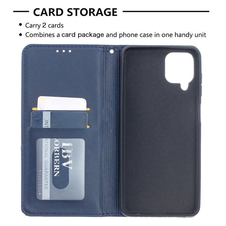 For Samsung Galaxy A12 Prismatic Invisible Magnetic Horizontal Flip Leather Case with Holder & Card Slots & Photo Frame(Blue)