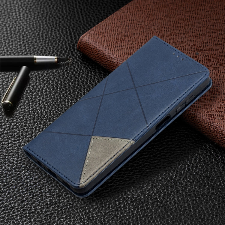 For Samsung Galaxy A12 Prismatic Invisible Magnetic Horizontal Flip Leather Case with Holder & Card Slots & Photo Frame(Blue)