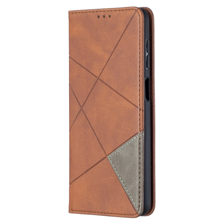 For Samsung Galaxy A12 Prismatic Invisible Magnetic Horizontal Flip Leather Case with Holder & Card Slots & Photo Frame(Brown)