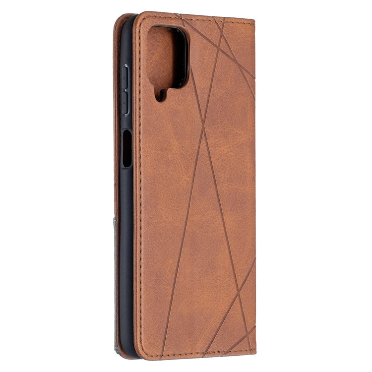 For Samsung Galaxy A12 Prismatic Invisible Magnetic Horizontal Flip Leather Case with Holder & Card Slots & Photo Frame(Brown)