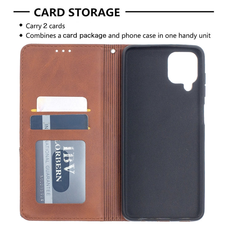 For Samsung Galaxy A12 Prismatic Invisible Magnetic Horizontal Flip Leather Case with Holder & Card Slots & Photo Frame(Brown)