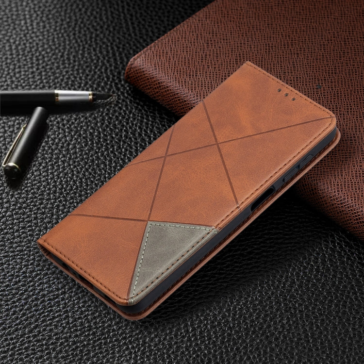 For Samsung Galaxy A12 Prismatic Invisible Magnetic Horizontal Flip Leather Case with Holder & Card Slots & Photo Frame(Brown)