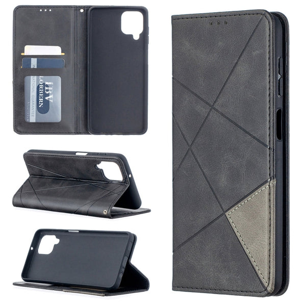 For Samsung Galaxy A12 Prismatic Invisible Magnetic Horizontal Flip Leather Case with Holder & Card Slots & Photo Frame(Black)