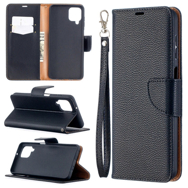 For Samsung Galaxy A12 Litchi Texture Pure Color Horizontal Flip PU Leather Case with Holder & Card Slots & Wallet & Lanyard(Black)