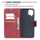 For Samsung Galaxy A12 Retro Lambskin Texture Pure Color Horizontal Flip PU Leather Case with Holder & Card Slots & Wallet & Lanyard(Red)