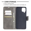For Samsung Galaxy A12 Retro Lambskin Texture Pure Color Horizontal Flip PU Leather Case with Holder & Card Slots & Wallet & Lanyard(Grey)