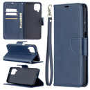 For Samsung Galaxy A12 Retro Lambskin Texture Pure Color Horizontal Flip PU Leather Case with Holder & Card Slots & Wallet & Lanyard(Blue)