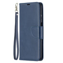 For Samsung Galaxy A12 Retro Lambskin Texture Pure Color Horizontal Flip PU Leather Case with Holder & Card Slots & Wallet & Lanyard(Blue)
