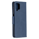 For Samsung Galaxy A12 Retro Lambskin Texture Pure Color Horizontal Flip PU Leather Case with Holder & Card Slots & Wallet & Lanyard(Blue)